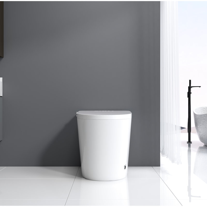 Toilette blanche intelligente avec capteur de pied, eau chaude instantanée - chasse d'eau en porcelaine 1,28, siège chauffant