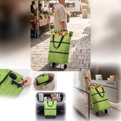 cattail b ag Foldable Wheeled Shopping Bag Portable Grocery Tote  With Detachable Wheels