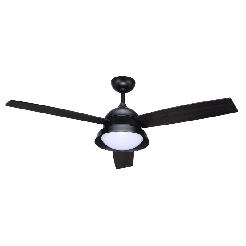Ventilateur de plafond 52 po avec 3 pales réversibles et télécommande, Noir mat, Brun / Gris