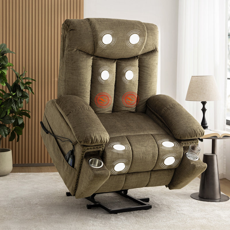 Fauteuil inclinable électrique massant et surdimensionné avec appui-tête réglable Mechtildis, Brun