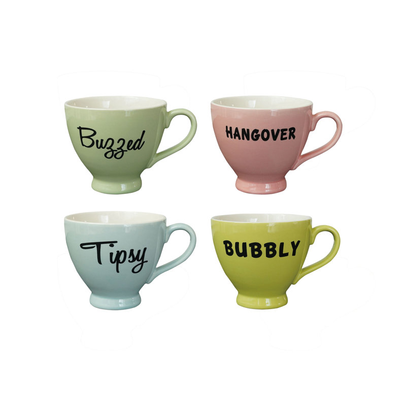 Stoneware Footed Mug W/ Word