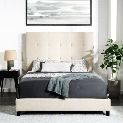 Lit contemporain en beige avec plateforme de revêtement en tissu d'ameublement d'invité