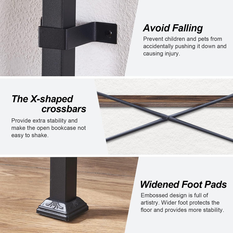 Black 3-Tier Adjustable Metal Frame Bookshelf