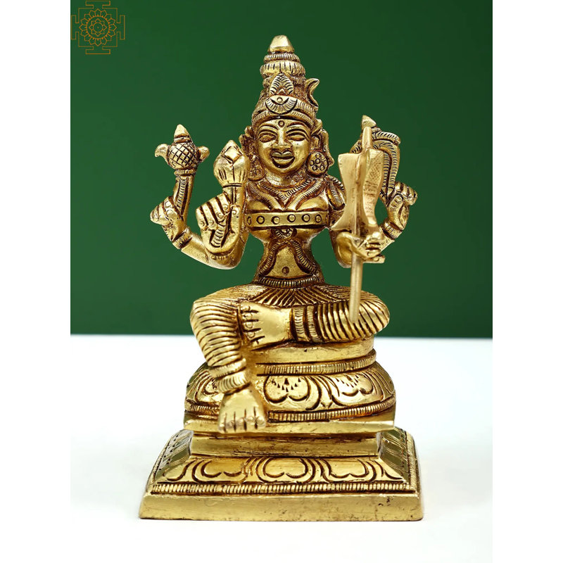 5" Small Brass Goddess Rajarajeshwari Statue – Handcrafted Lalitasana Pose on Lotus for Elegant Home Altar Decor
