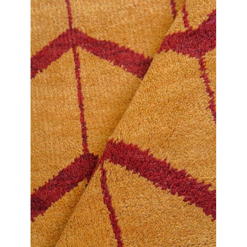 Gold | Red Wool Handmade Geometric Hand Knotted Rectangle Indoor Area Rug, Rectangle 9' x 12'
