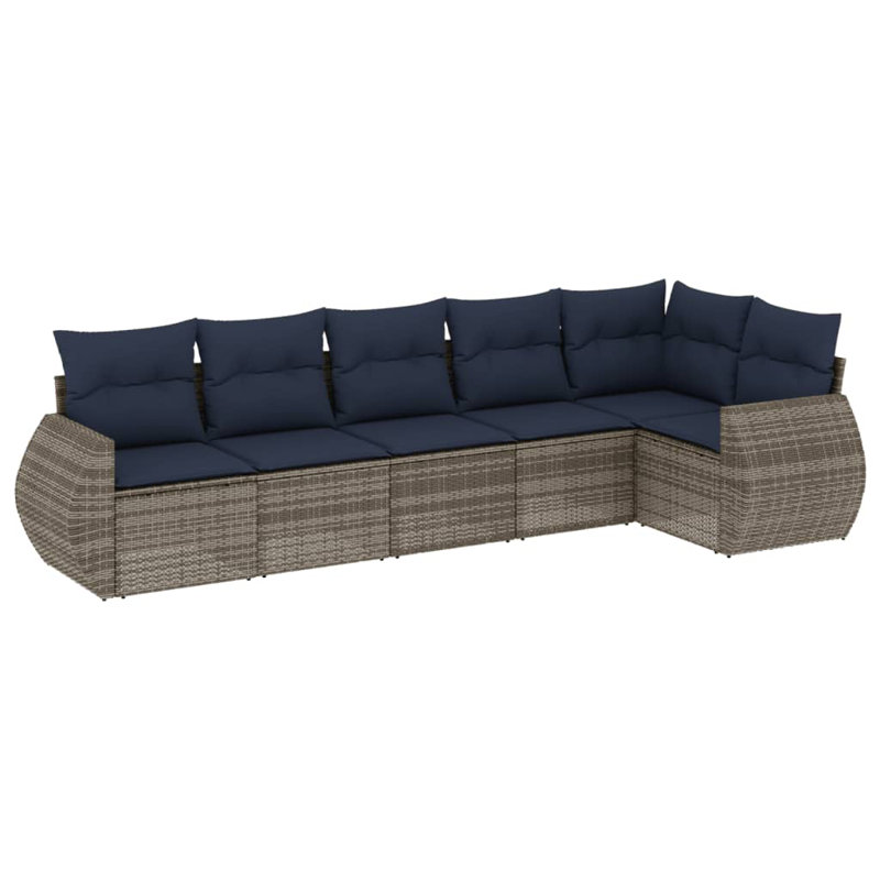 Ensemble de canapé de patio 7 pièces avec coussins en rotin de polyester, Coussin bleu marine / structure grise