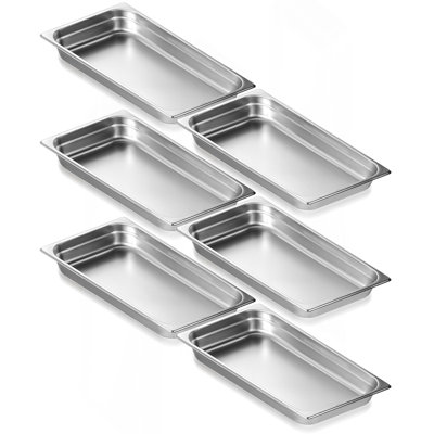 6 Pack Hotel Pans, Full Size Anti-Jam Steam Pan, 0.8Mm Thick Stainless Steel Restaurant Steam Table Pan, 2.5-Inch Deep Commercial Table Pan, Catering Storage Food Pan, For Industrial & Scientifi