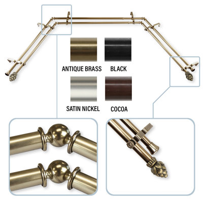 Manervia Steel Adjustable Bay Window Double Curtain Rod