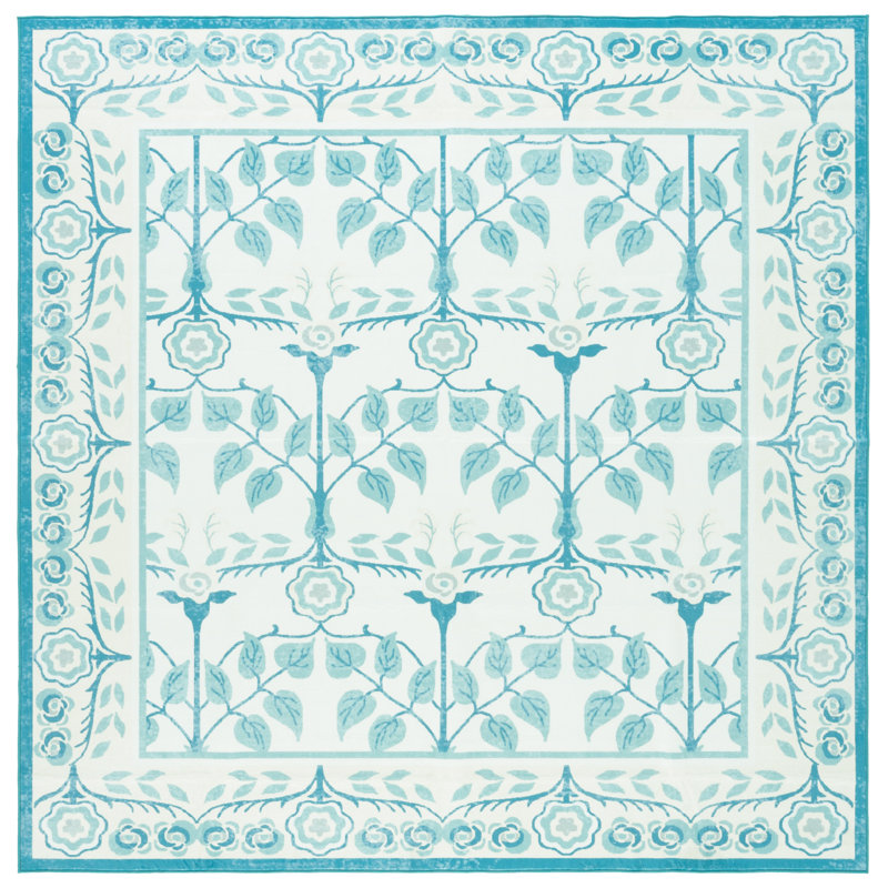 Msrw 182 Performance Machine Washable Floral Rug, Square 6'