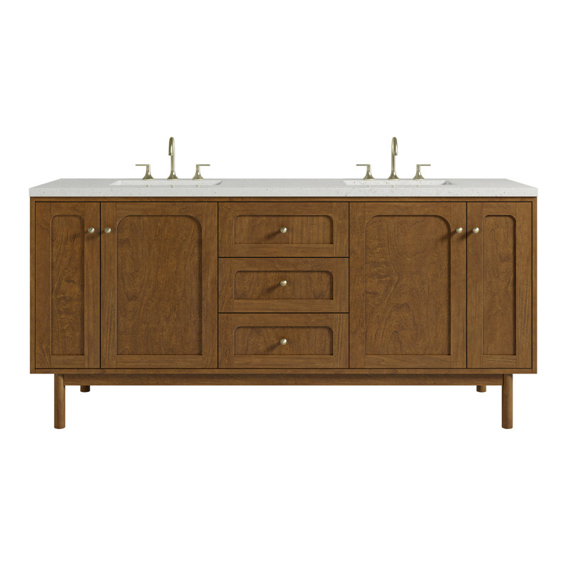 Laurent 72" Double Bathroom Vanity Set, Lime Delight, 8" Widespread, Honey Brown