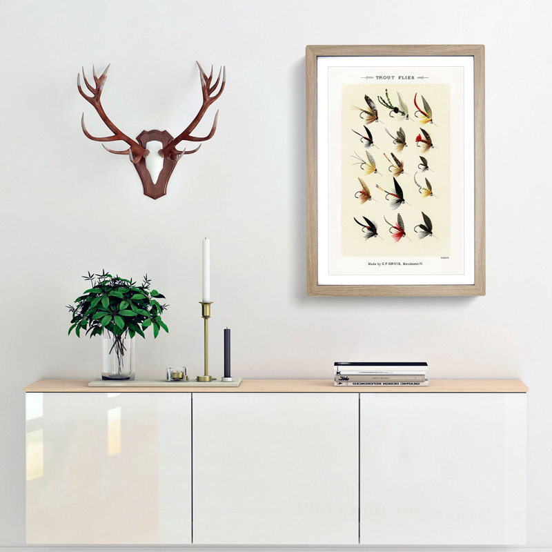 Trout Fishing Flies Version 1 by Mary Orvis Marbury - Picture Frame Painting Print, Oak, 76cm H x 50cm W x 2cm D