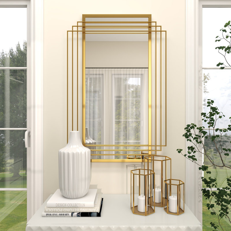 Elegant Rectangular Wood and Gold Dresser Wall Mirror 24" x 36"