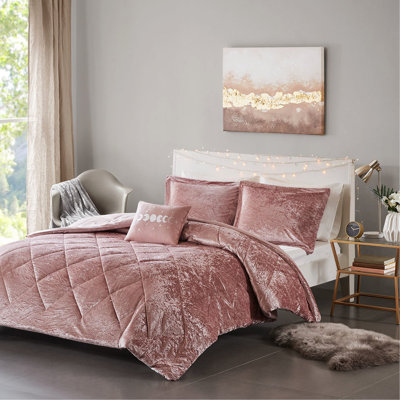 Lit simple / simple en velours TG - rosé, diamant, avec coussin pour le lavage et le repassage de l'édredon Gallop Blush, repassage facile
