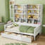 Lit de jour simple en bois avec armoires de rangement à porte vitrée, éclairage à DEL intégré et tablettes-1269156808-1269156811