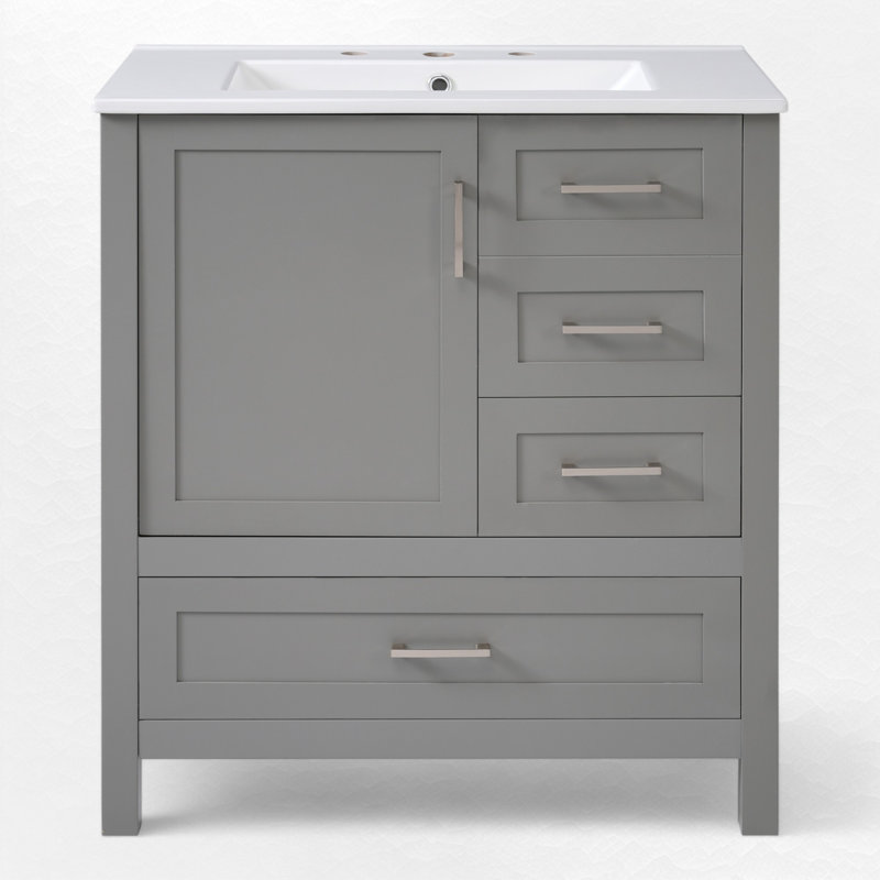 Meuble-lavabo simple 30 po avec comptoir en céramique, Gris / Argent