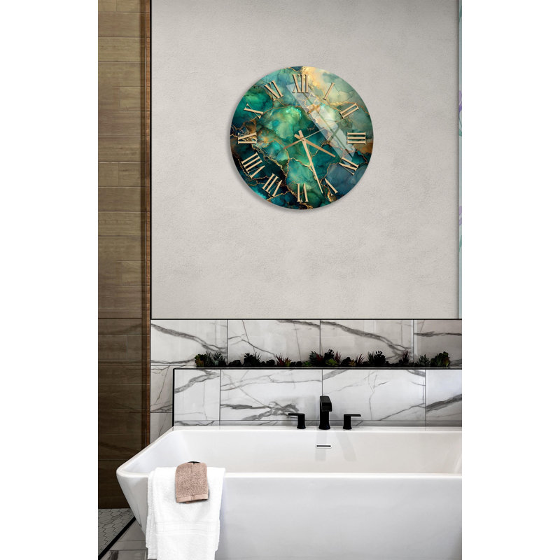 Teal Gold Abstract Tempered Glass Wall Clock, Modern Art Decor, Oversized Clock for Home, Unique Wall Art, Decorative Clock, Housewarming