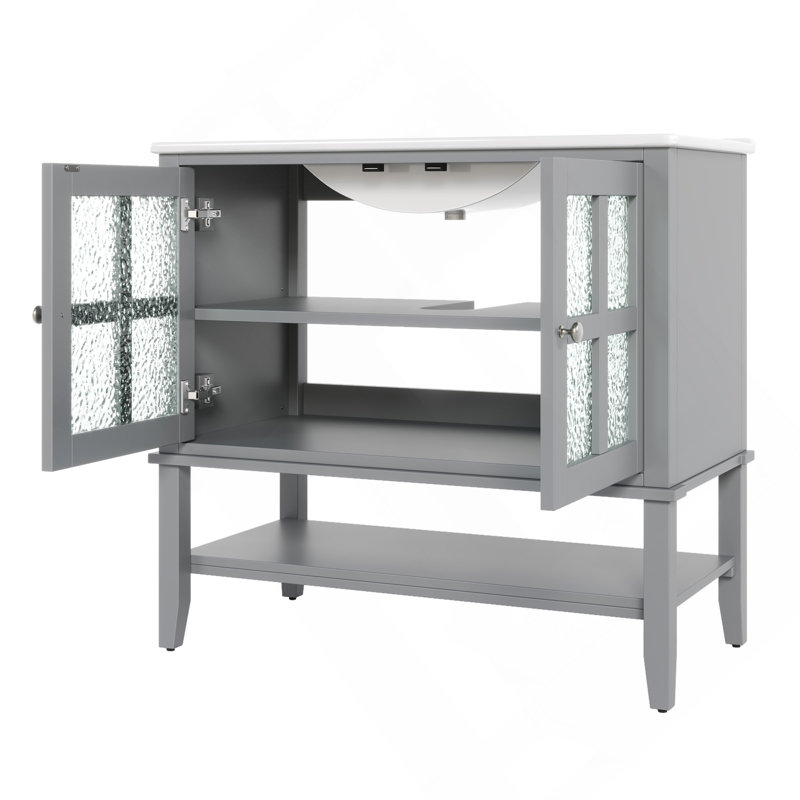 Meuble-lavabo 36 po avec lavabo en céramique, Gris