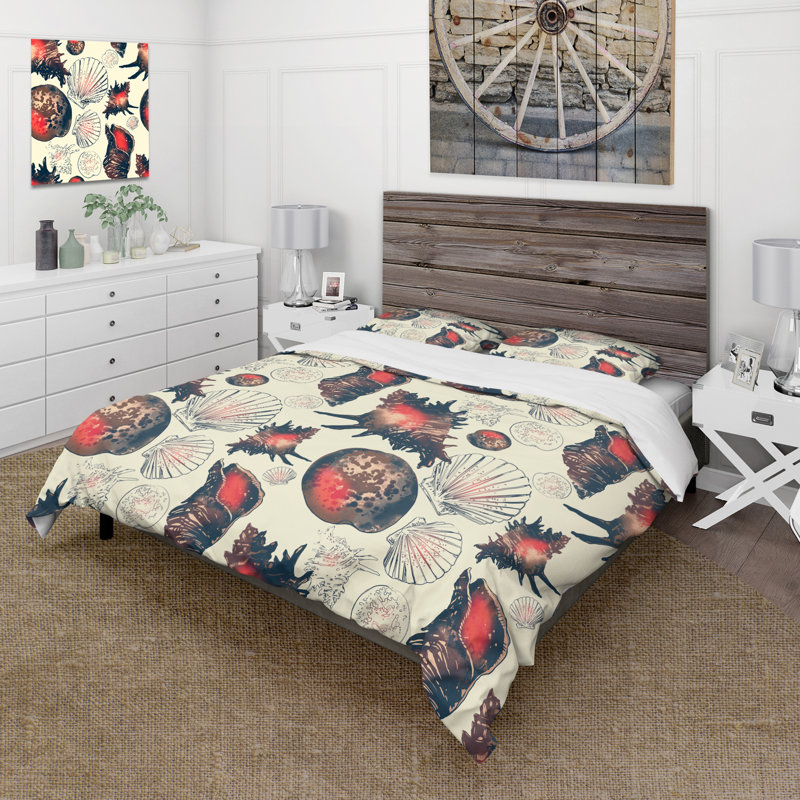 Retro Seashells - Ensemble de housse de couette moderne - Microfibre de polyester