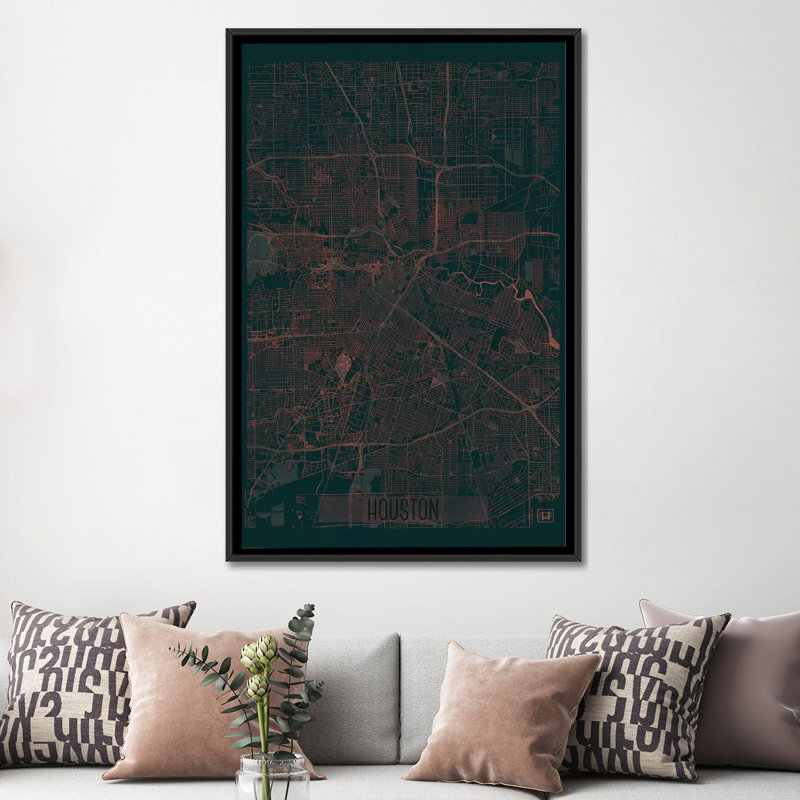 « houston infrared urban blueprint map », impression sur toile, H 26 po x l 18 po x P 1,5 po, Toile avec cadre noir