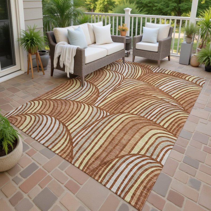 Machine Washable Indoor/Outdoor Chantille ACN2546 Mid-Century Modern Rug, 8' x 10', Paprika