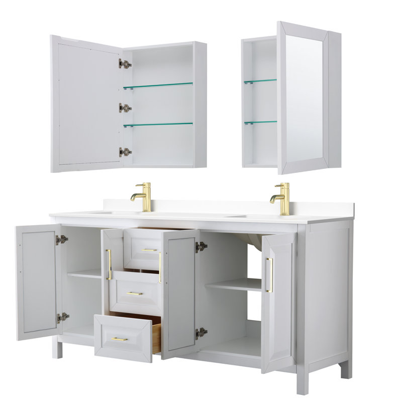 Daria 72'' W Double Vanity, White, White Cultured Marble, Brushed Gold