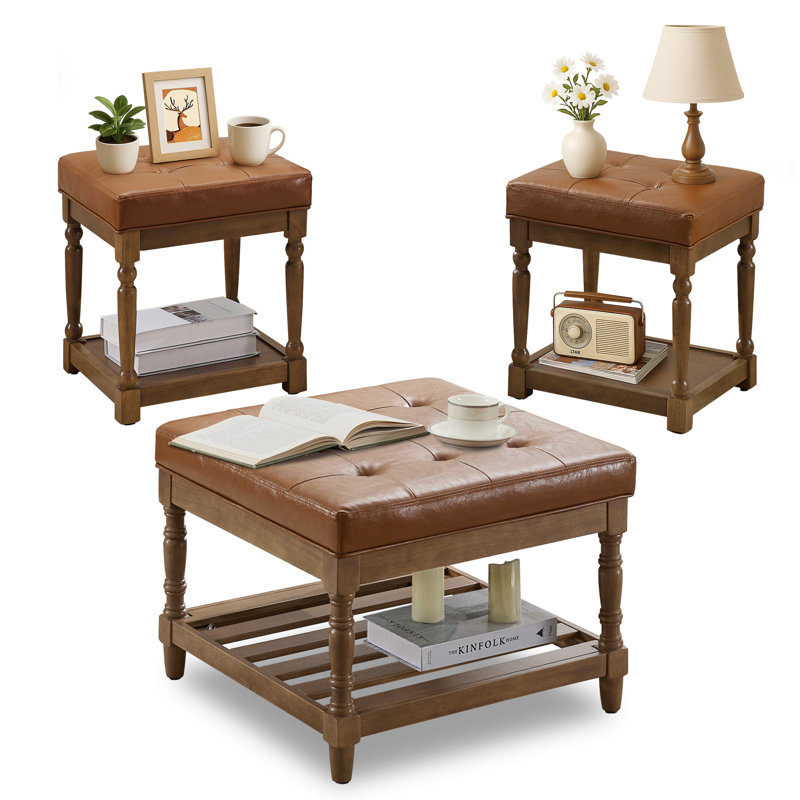 Ensemble de 3 tables basses et tables de bout avec rangement Gladis, Plateau brun / base brun foncé