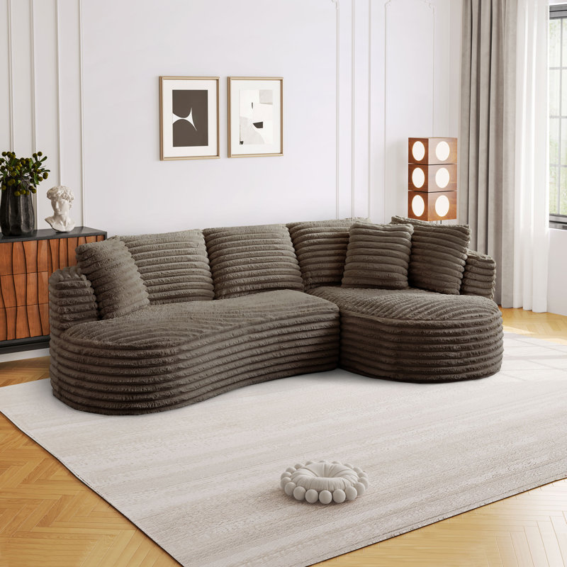Boneless Chaise Curved Corduroy Sectional Sofa, Extra Large Deep Seats, Modular Layout, No Assembly, Right Hand Facing
