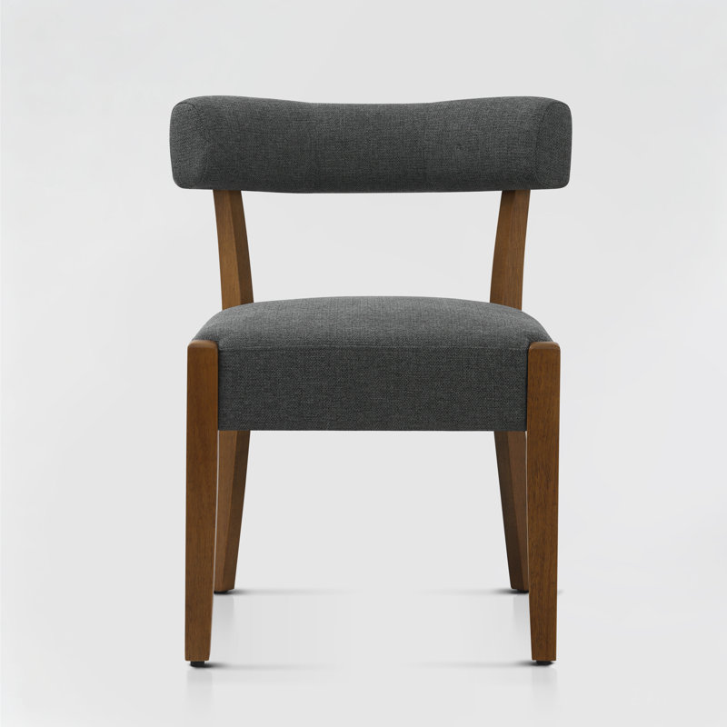 Mid-Century Modern Dining Chairs Gray Fabric Upholstered Wood Frame Kitchen Chairs, Dark Gray Linen/Brown