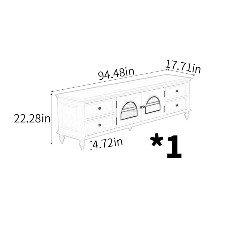 Meuble télé moderne en bois massif, H 22,28 po x L 94,48 po x l 17,71 po