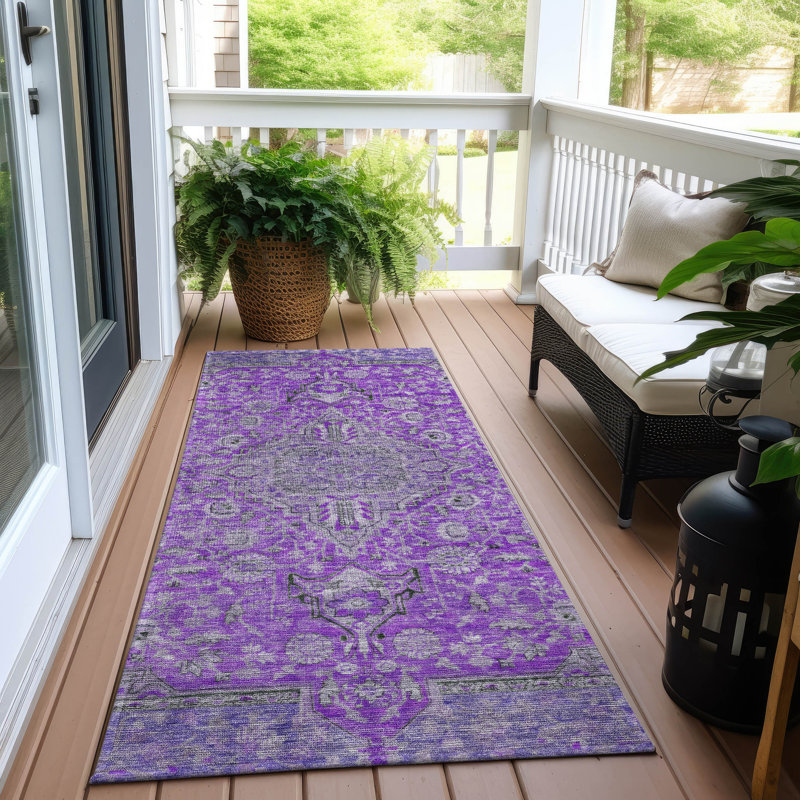 Tapis mauve intérieur / extérieur lavable à la machine Claudian ACN1651, Tapis de couloir 2 pi 3 po x 7 pi 6 po