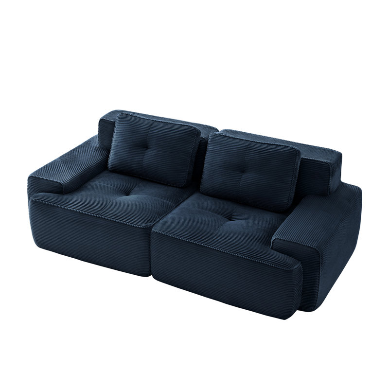 82" Modern L-Shaped Modular Sectional Sofa For Living Room, Corduroy Fabric, 2-Seater Couch With Deep Seat , Pearl-Like Piping, Tufted Design, No Assembly, Anti-Slip Design