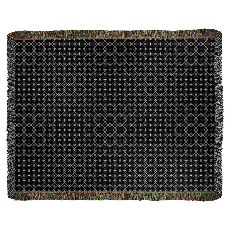 Couverture en coton tissé Katelyn Elizabeth, l 60 po x L 80 po, Noir / Blanc