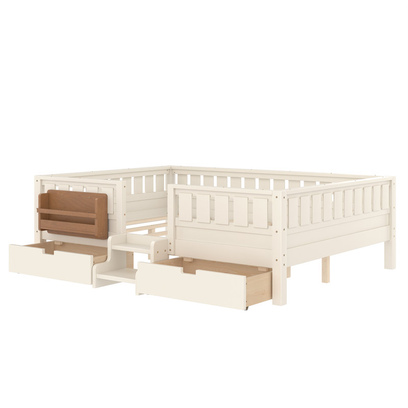 Grand avec bibliothèque intégrée et tiroirs de rangement, conception d'escalier de sécurité et rails de sécurité de haute qualité, beige