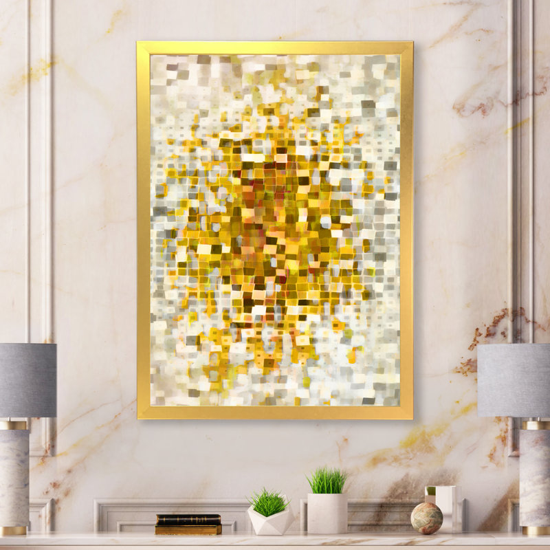 'Glam Yellow Explosion Blocks' - Picture Frame Print on Canvas, Black Framed, 46" H x 36" W x 1.5" D