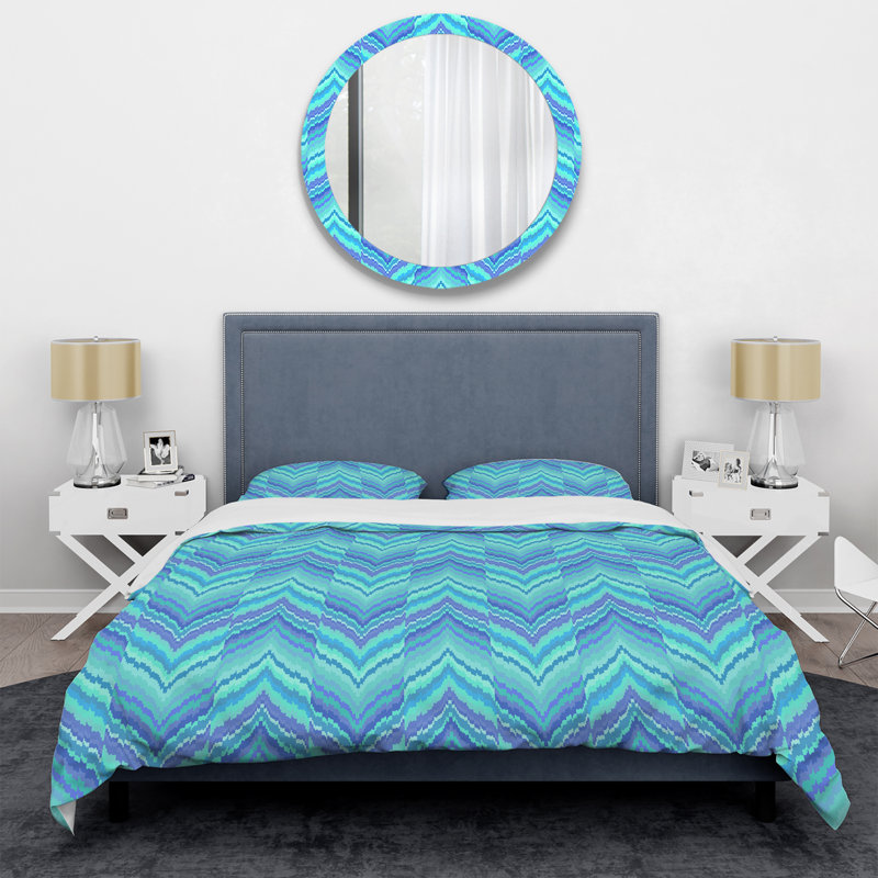 Blue Ikat Ogee - Ensemble de housse de couette abstrait - Microfibre de polyester
