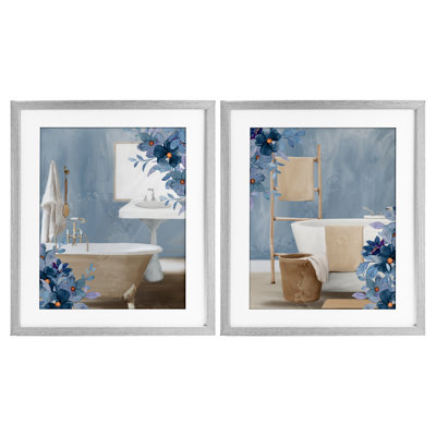 Ensemble de salle de bain sous-verre à motif floral d'intérieur 2 pièces, par Kim Allen
