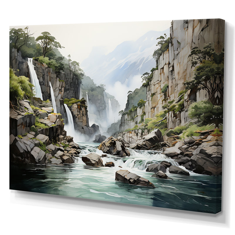 " Waterfall Cliff Scenery Magic III ", Wrapped Canvas, 12" H x 20" W