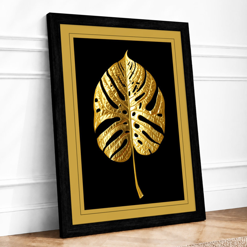 Gilded Monstera Botanical - Framed Print, A2 - 59.4 x 42.0 cm, Black