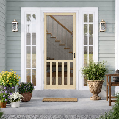 30"x 80" H Soft Close Hinge Pine Wood Exterior Screen Door (Paintable), Insect-Resistant, Kid- and Pet-Friendly, Includes Screen Door Handle