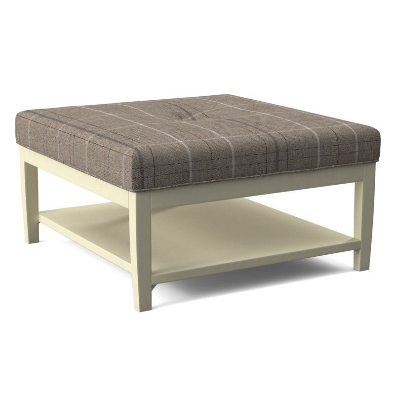 Hammond Square Ottoman, Antique Black Finish, Taupe Plaid; 0126-73