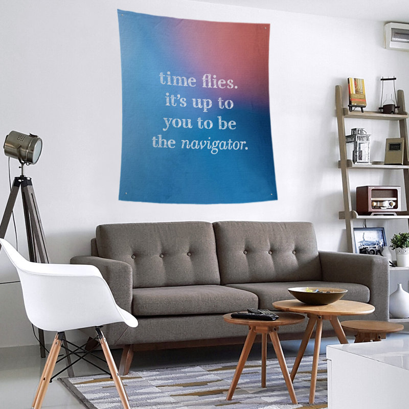 Tapisserie quote-quote time à l’écriture en polyester, H 80 po x l 68 po, Bleu / Rose