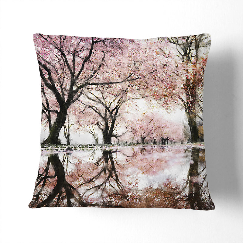 Reflection of the Blossom Trees Painting Cushion with Filling, 55cm H x 55cm W x 20cm D, White