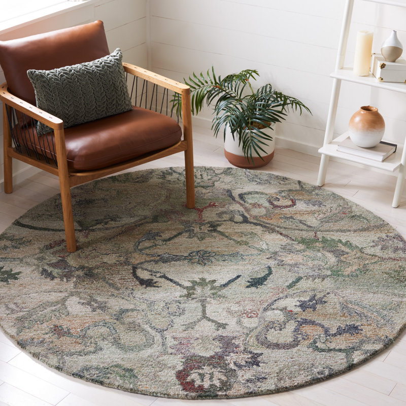 Lineberger Hand Tufted Floral Indoor Rug, Round 8'