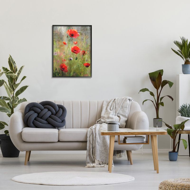 «Abstract Red Poppies» par Enrico Mcgarrigle, H 30 po x l 24 po x P 1,5 po, Giclée encadrée noir minuit
