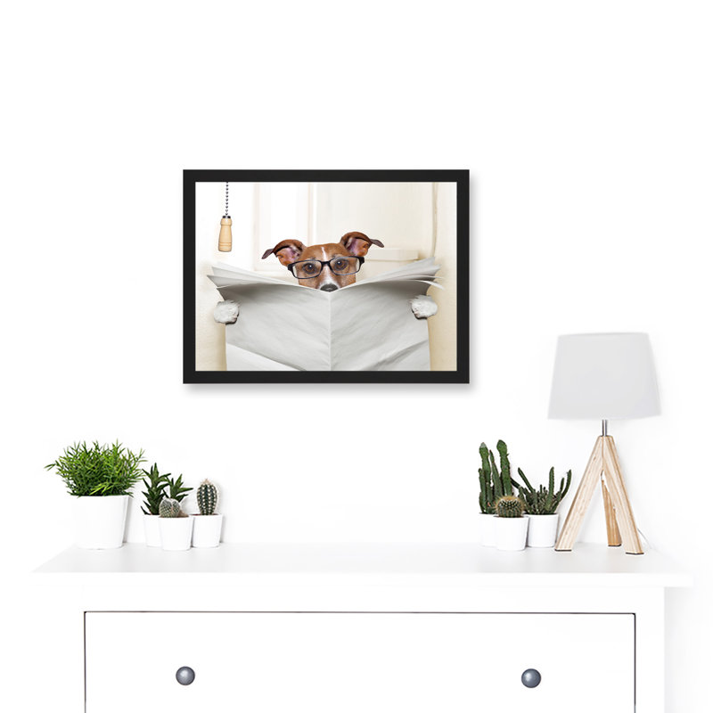 Jack Russell Dog Toilet Reading Newspaper Photo Mock Up - Single Picture Frame Print