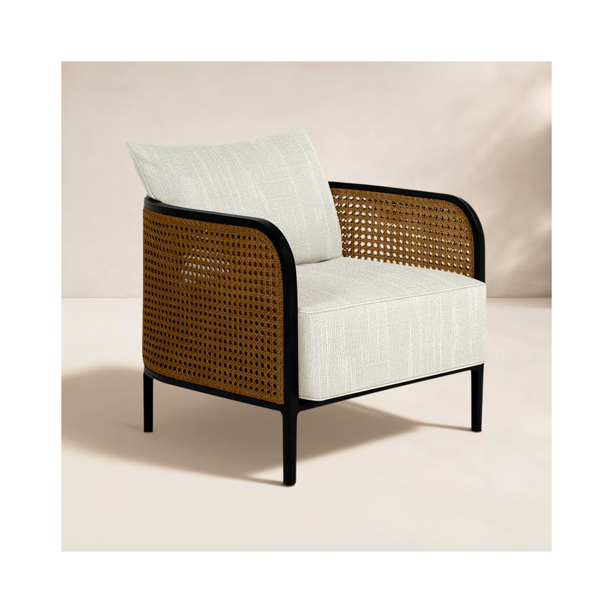 Havana Cane N-Dura Resin Wicker Outdoor Lounge Chair, Rollo Cream, No welt + Standard fill, Havana #84 Black-Natural Resin