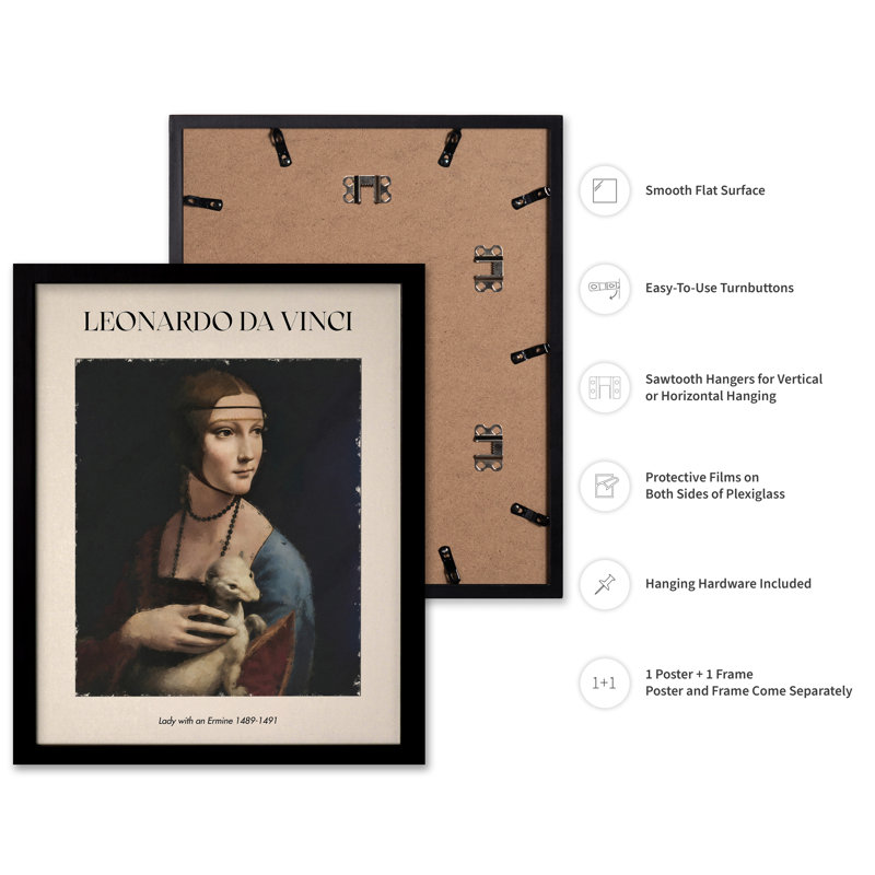 Leonardo Da Vinci - Dame à l'hermine, 18"H x 24"W, Poster, Black Framed