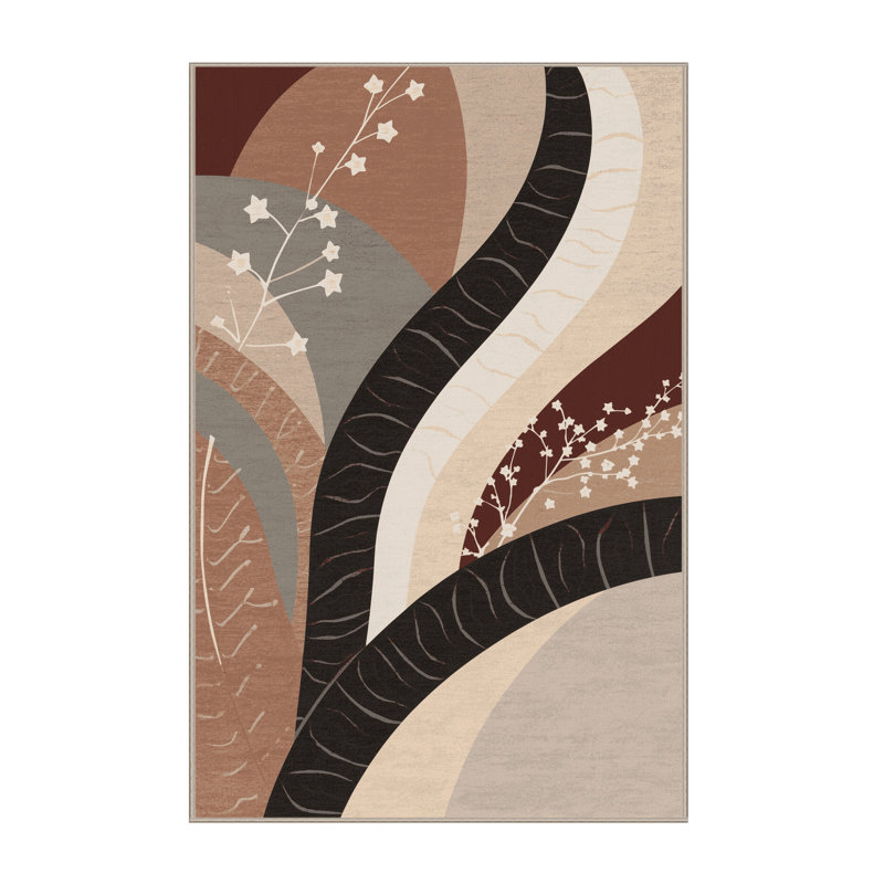 Machine Washable Ortmund Christmas Cactus Eclectic Arc Rug in Beige – Beige Binding, 4x6