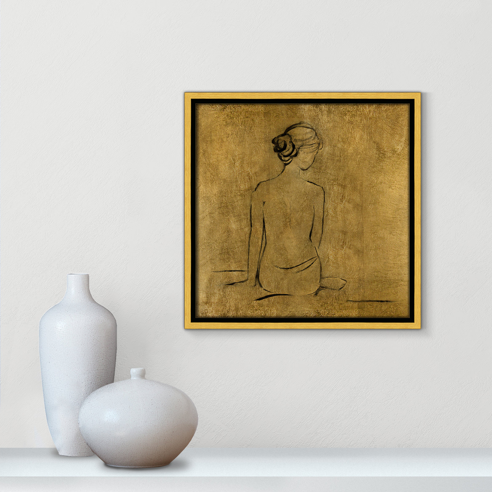 Maia "Golden Bather I" Print by Sally Swatland, 13.5" H x 13.5" W x 2" D, Gold Framed Canvas