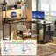 Bureau d'ordinateur en L avec huche et prises de courant, bureau de jeu réversible avec support pour moniteur et tablette de rangement-853086751